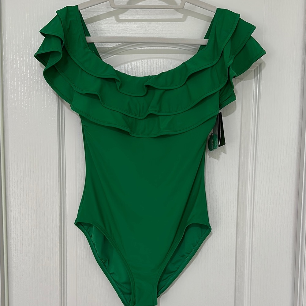 Kate Spade Green Ruffled bathing suit
